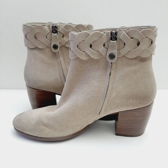 GEOX Respira Suede Ankle Boots Low Heel Side Zippers Beige Sz 7.5 - Picture 14 of 16